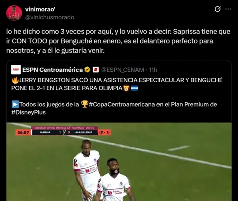 El comentario de un aficionado de Saprissa sobre Benguché. (