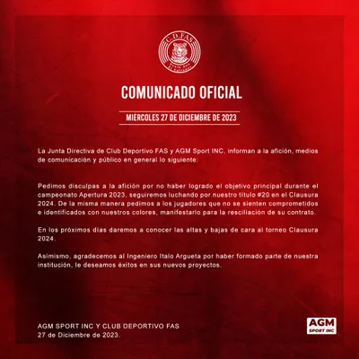 El comunicado del Deportivo FAS con un duro mensaje a sus jugadores (