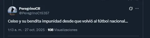 Comentarios en X sobre la entrada de Celso Borges ante Kendall Porras