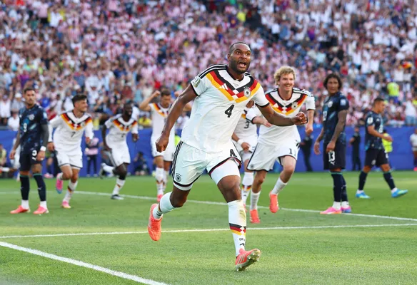 Jonathan Tah festeja el gol de Alemania que luego fue anulado a instancias del VAR tras el llamado de Tatiana Guzmán. Paraguay terminó avanzando en el Mundial 2026. (
