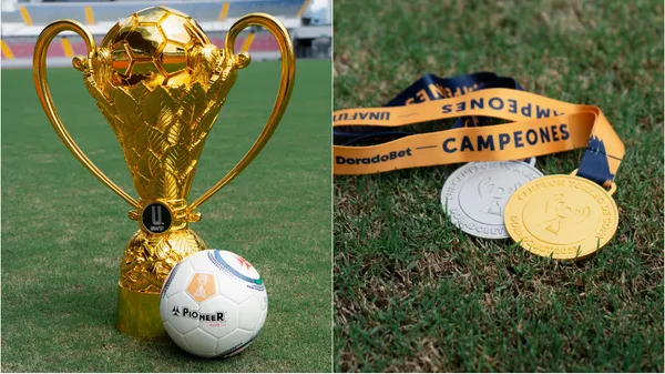El trofeo y las medallas que se disputarán hoy Alajuelense y Saprissa. (