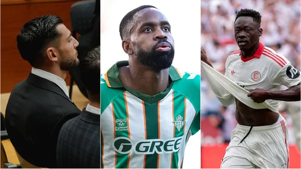 Rafa Mir, en tribunales. Bakambu y Akor aparecen celebrando los goles que anotaron con Betis y Sevilla, respectivamente. (Fotos: Getty)