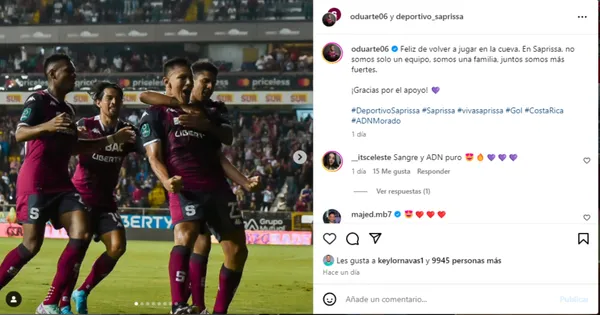El "me gusta" de Keylor Navas a la publicación de Óscar Duarte.