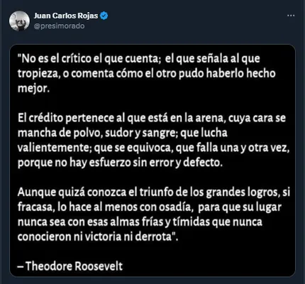 Juan Carlos Rojas en su cuenta oficial de X
