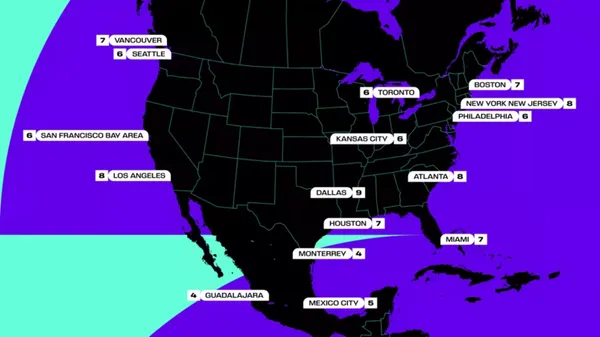 Las sedes del Mundial 2026 ubicadas en el mapa. (FIFA.com)