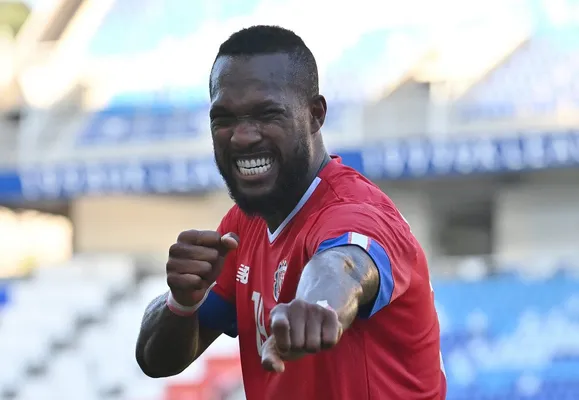 Costa Rica's Kendall Waston celebrates his goal during a friendly football match between Uzbekistan and Costa Rica in Suwon on September 27, 2022. (Photo by Jung Yeon-je / AFP)