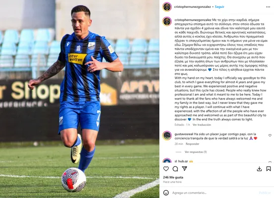 El posteo de Núñez en griego y en inglés. (Instagram)