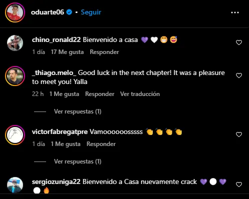 Óscar Duarte en su cuenta oficial de Instagram