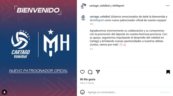 La publicación del club que patrocinará Marcel Hernández.