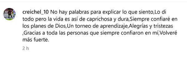 El mensaje de Creichel Pérez tras el fracaso manudo (Instagram).
