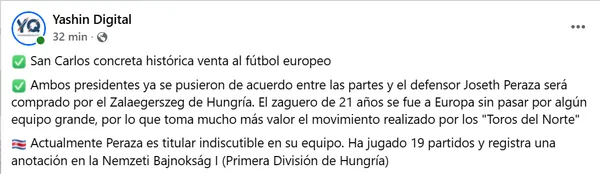 El Zalaegerszeg decidió adquirir definitivamente la ficha del costarricense (Facebook).