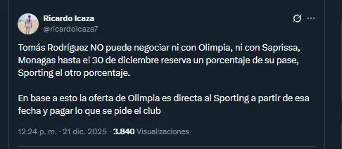Periodista Ricardo Icaza en su cuenta oficial de X