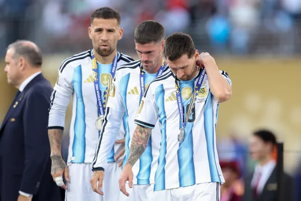 EAST RUTHERFORD, NEW JERSEY - JULY 19: Lionel Messi #10 of Argentina reacts after the 0-1 loss during the FIFA World Cup 2026 Final match between Spain and Argentina at New York New Jersey Stadium on July 19, 2026 in East Rutherford, New Jersey. (Photo by Dan Mullan/Getty Images)