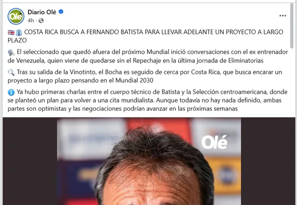 Desde Olé hablaron de las negociaciones entre Bocha Batista y Costa Rica. 