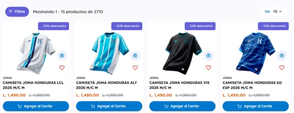 Confirmación de los precios de la nueva camisa de Honduras