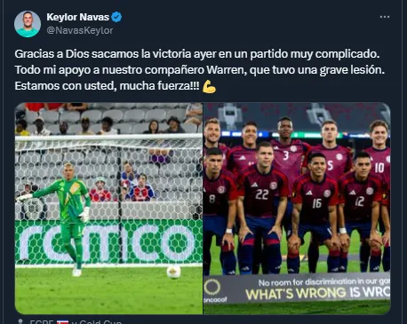 Mensaje de Keylor Navas en redes sociales tras el debut en la Copa Oro 2025. 