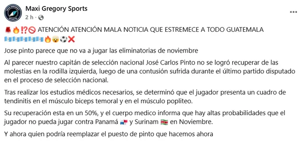 Guatemala ultima detalles para las Eliminatorias al Mundial 2026: José Carlos Pinto quedaría fuera.