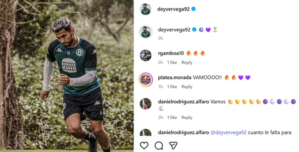 Deyver Vega ilusiona a los morados con su regreso (Instagram).