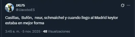 Aficionado postulando a Keylor Navas como mejor que Thibaut Courtois