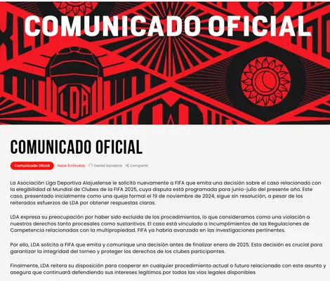 El comunicado completo de Alajuelense.