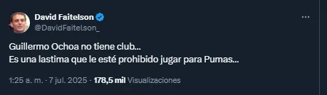 David Faitelson en su cuenta oficial de X.