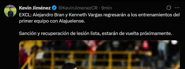 Alejandro Bran y Kenneth Vargas volverán a entrenar con el primer equipo de Alajuelense. (