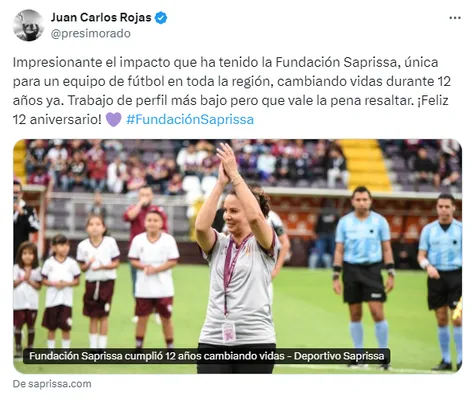 "Impresionante el impacto", dijo Rojas sobre la Fundación Saprissa. (Twitter)