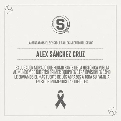 El mensaje de Saprissa por el fallecimiento de Alex Sánchez Cruz. (