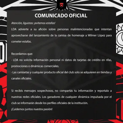 Comunicado oficial de la Liga Deportiva Alajuelense 