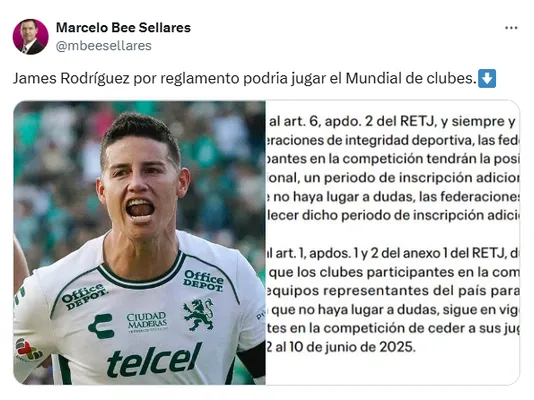 La publicación del abogado que ilusiona a los fanáticos de James Rodríguez. (X.com)