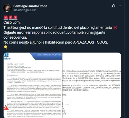 Periodista Santiago Prado en su cuenta oficial de X