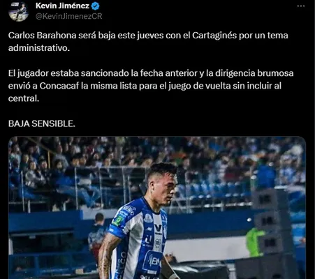 Carlos Barahona no podrá estar por un tema administrativo.