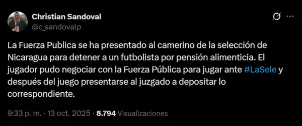 La información sobre el jugador casi detenido de Nicaragua. (