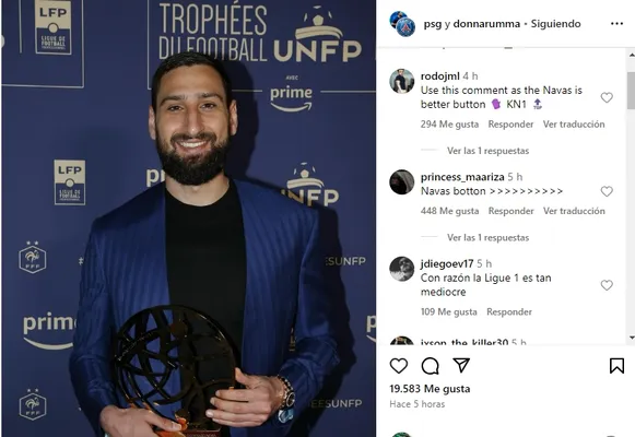 La publicación de Donnarumma y los comentarios a Keylor Navas. (