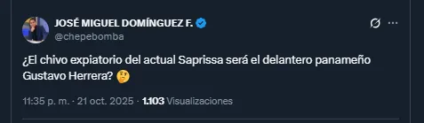 Chepe Bomba en su cuenta oficial de X