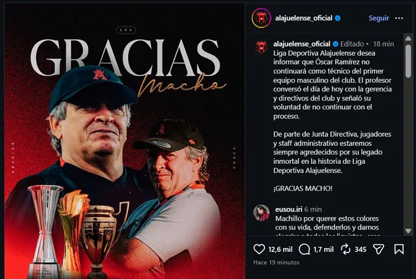 Así hizo oficial Alajuelense la salida del Machillo. (Instagram)