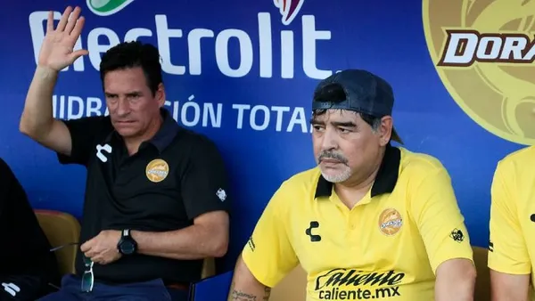 Mario García junto a Diego Armando Maradona en Dorados de Sinaloa (