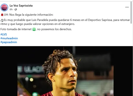 Luis Paradela regresaría seis meses a Saprissa. (