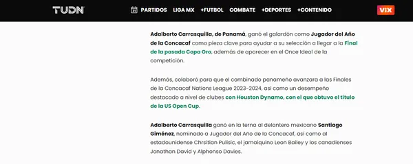 TUDN México sobre Adalberto Carrasquilla