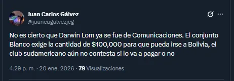 Periodista Juan Carlos Gálvez en su cuenta oficial de X
