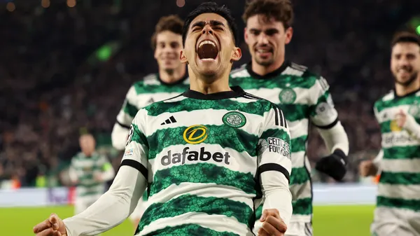 Luis Palma celebra su segundo gol en la Champions League 2023-24 (
