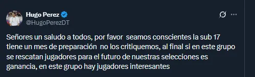 Hugo Pérez en su cuenta oficial de X