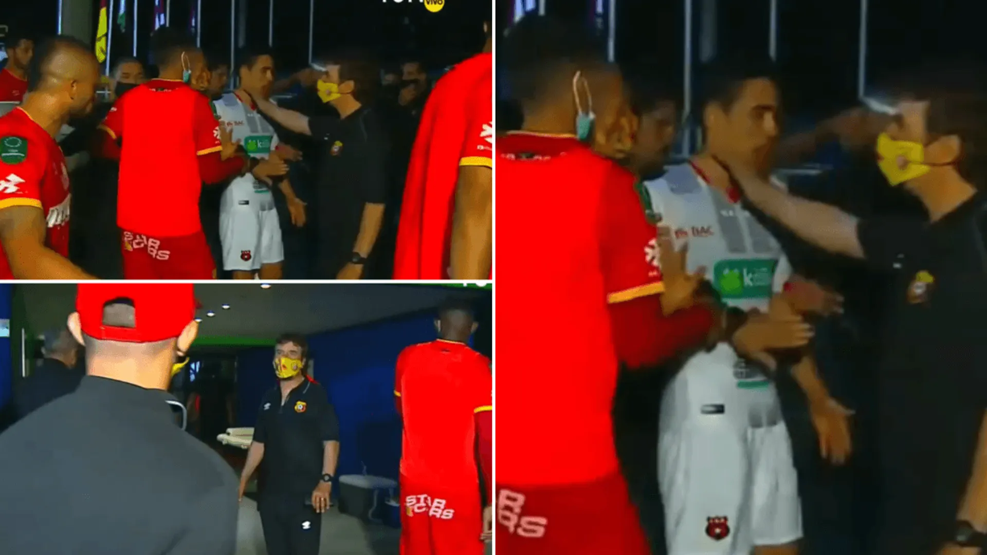 Preparador físico de Herediano toma del cuello a un jugador de Alajuelense