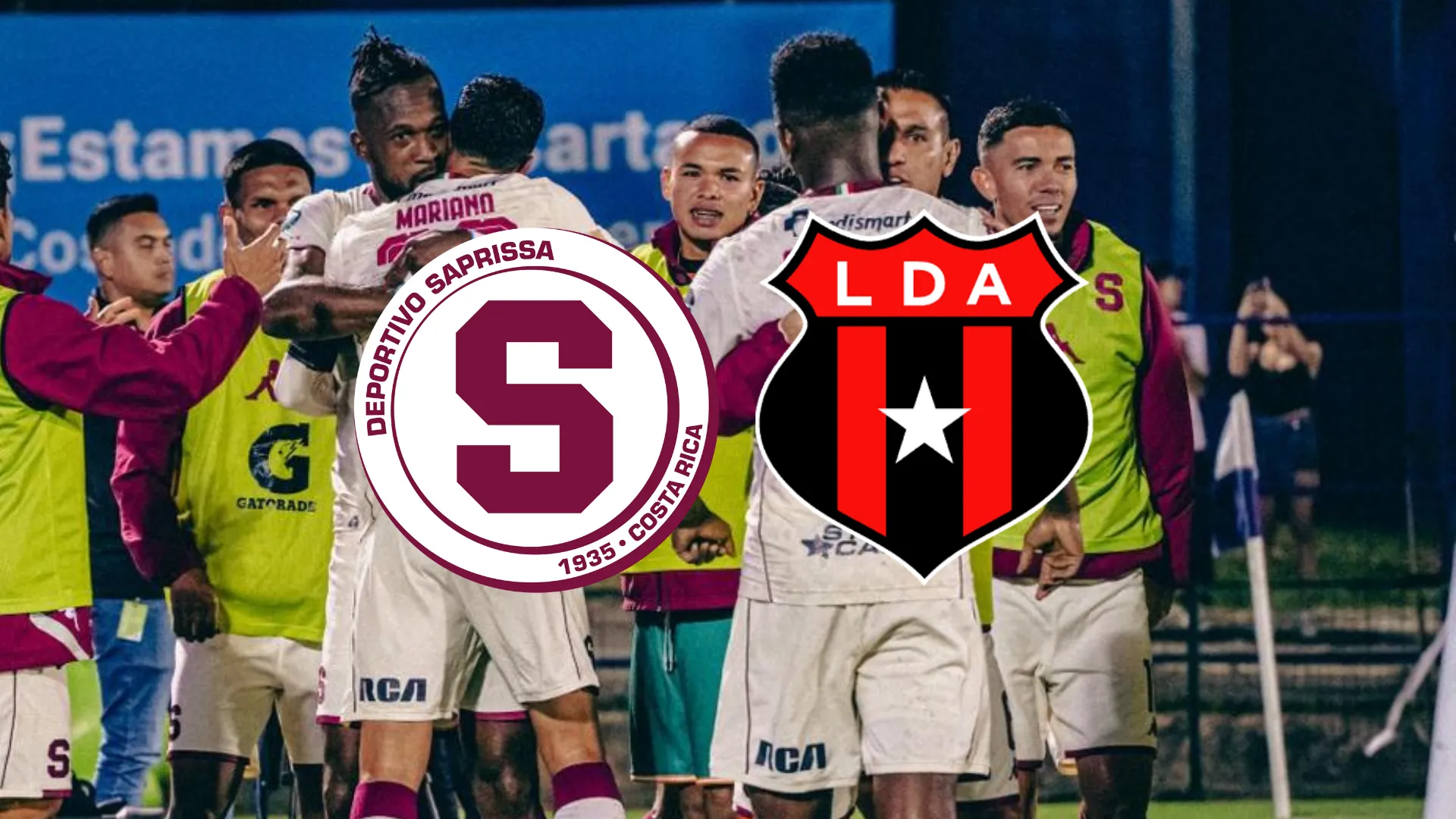 festejo de gol de saprissa-alajuelense
