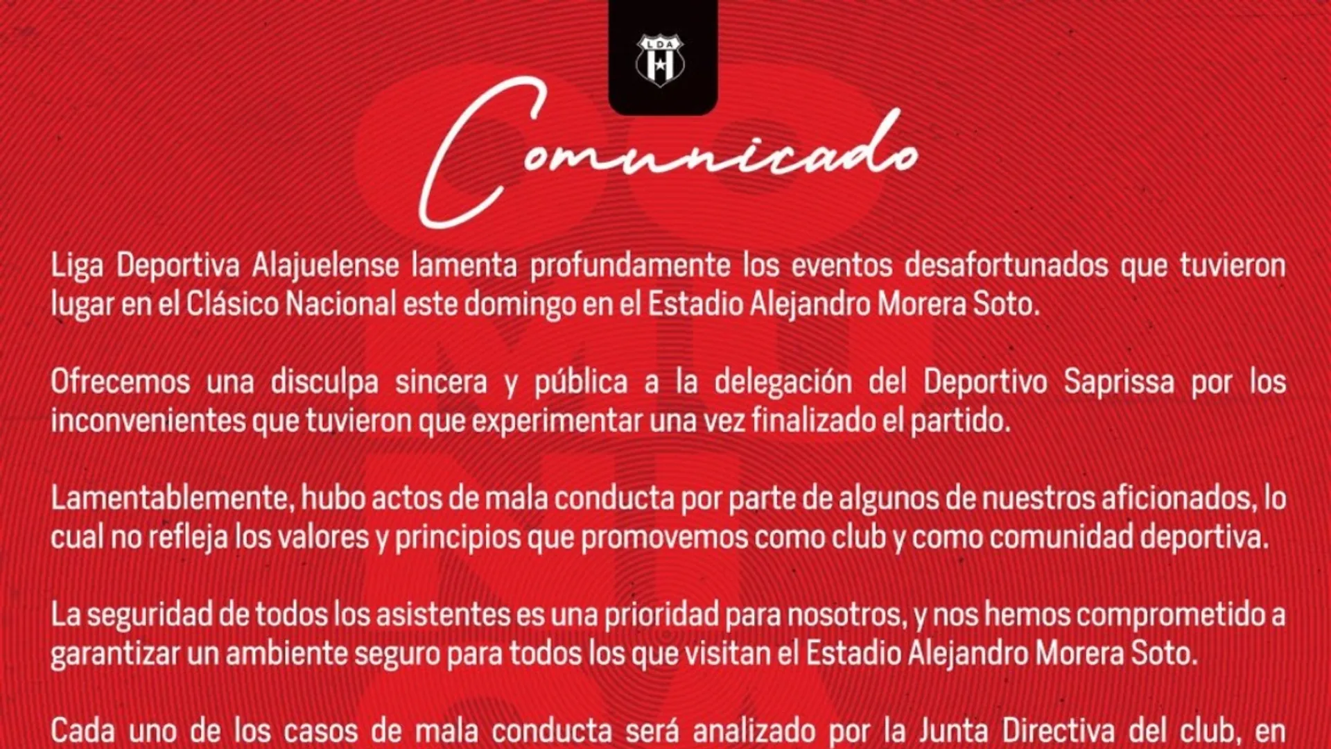Luego de perder el clásico, Alajuelense se disculpa con Saprissa