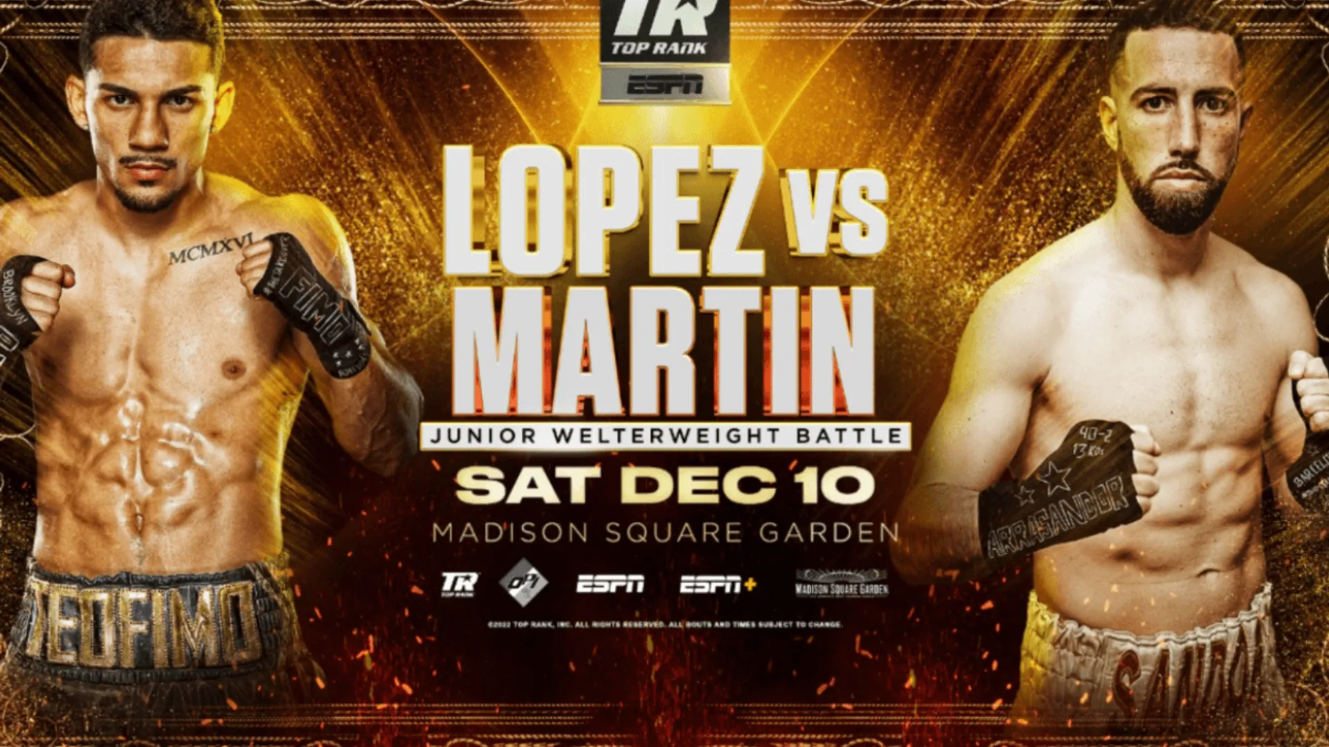 Teófimo López vs. Sandor Martin: cuándo, a qué hora y por qué canal de TV y streaming ver hoy la pelea EN VIVO en Centroamérica