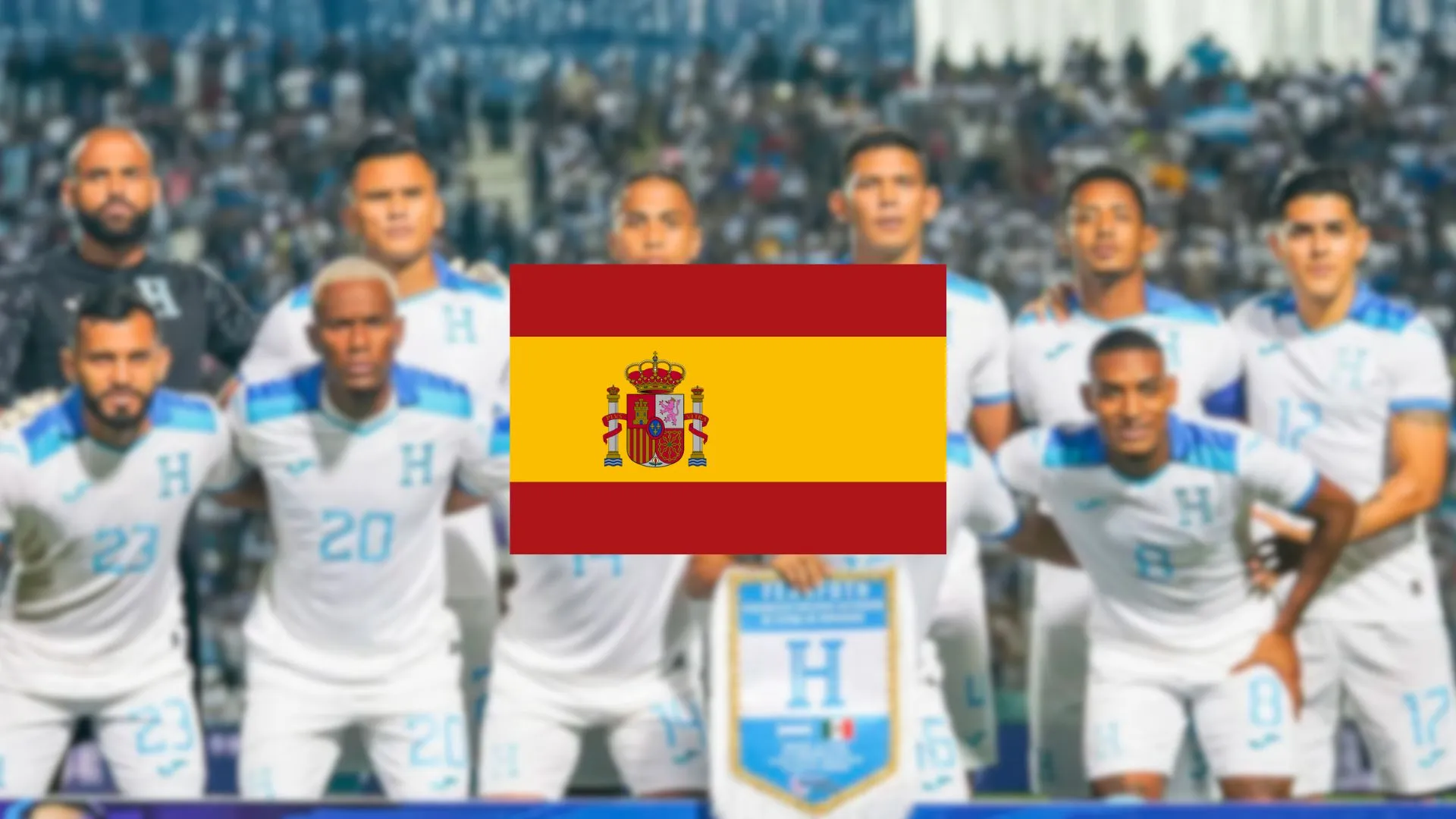 Bandera de España al frente y la Selección de Honduras de fondo.