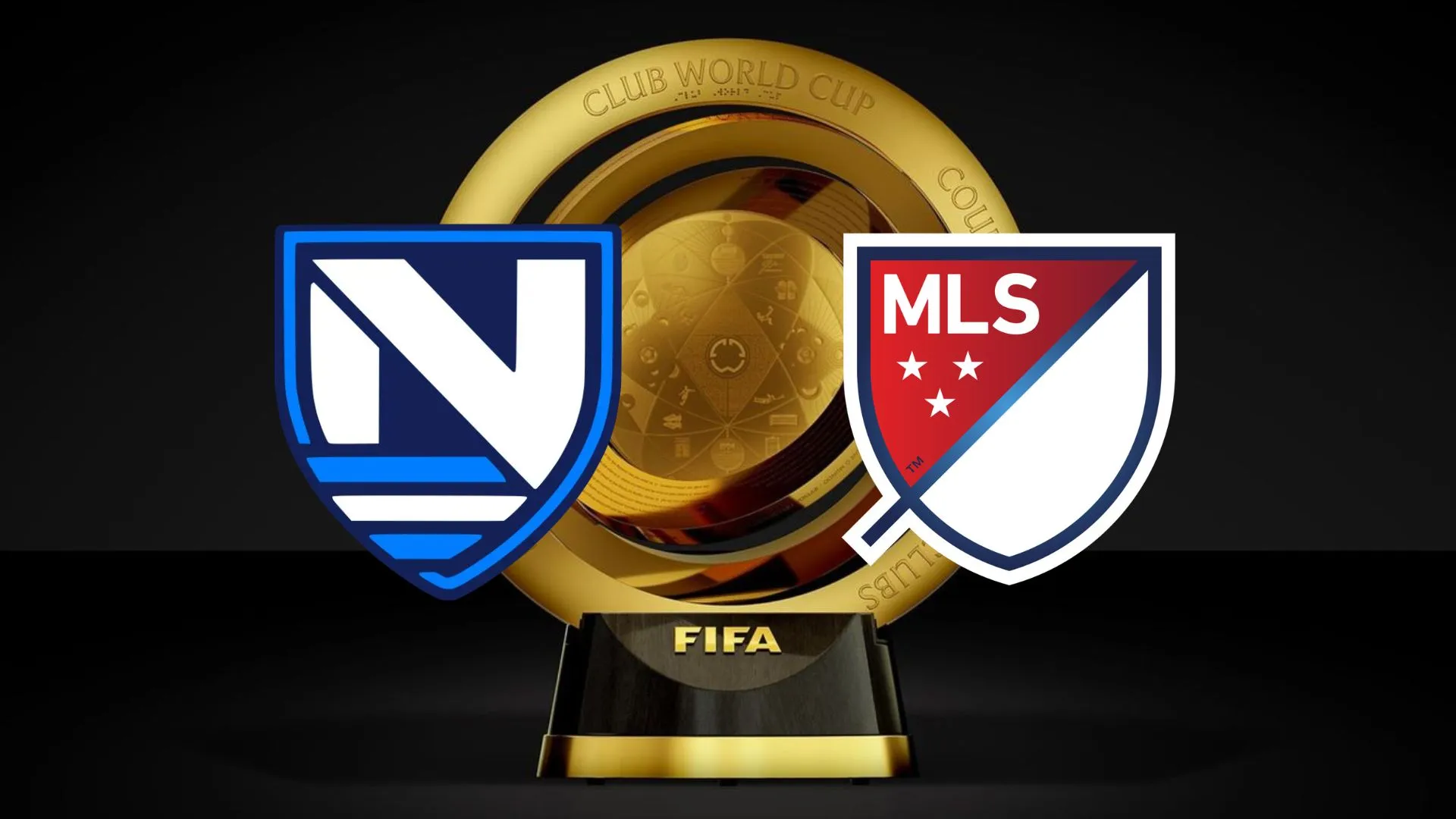 El trofeo del Mundial de Clubes de fondo y los escudos de la MLS y de la Selección de Nicaragua por delante.