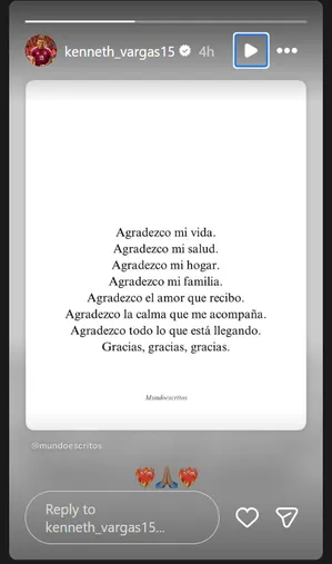 El mensaje de Kenneth Vargas (Instagram).