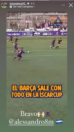 Luis Palma no ha dudado en presumir a la pequeños que juega en Barcelona en sus redes sociales.